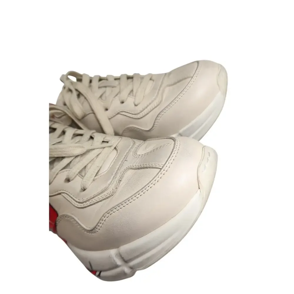 Gucci Rhyton Ivory Leather Mouth Print Lace-Up Sneakers Men's Size 5.5 US 6.5